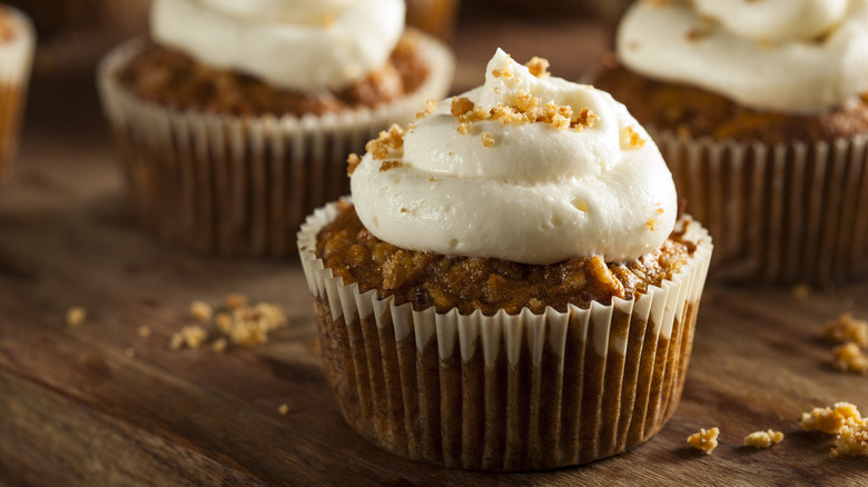 a close-up of a carrot cake cupcake