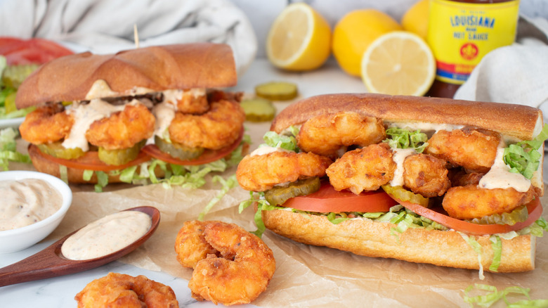 Fried shrimp po' boy sandwiches