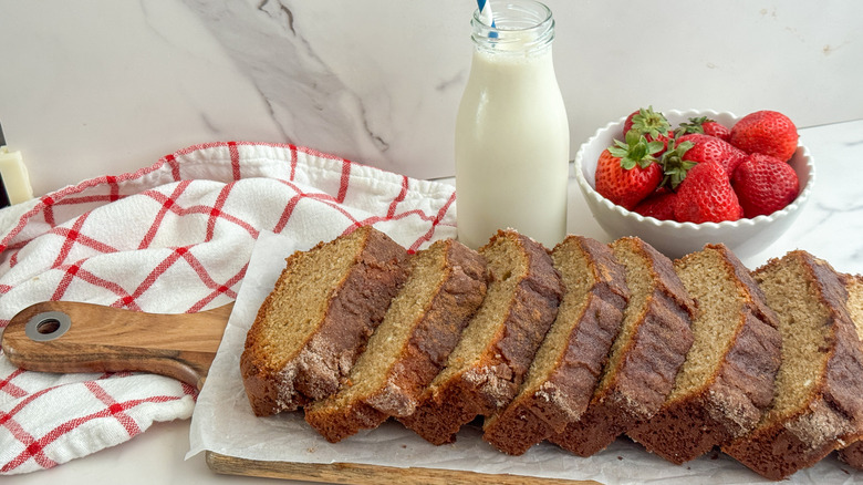 sliced pancake bread on board