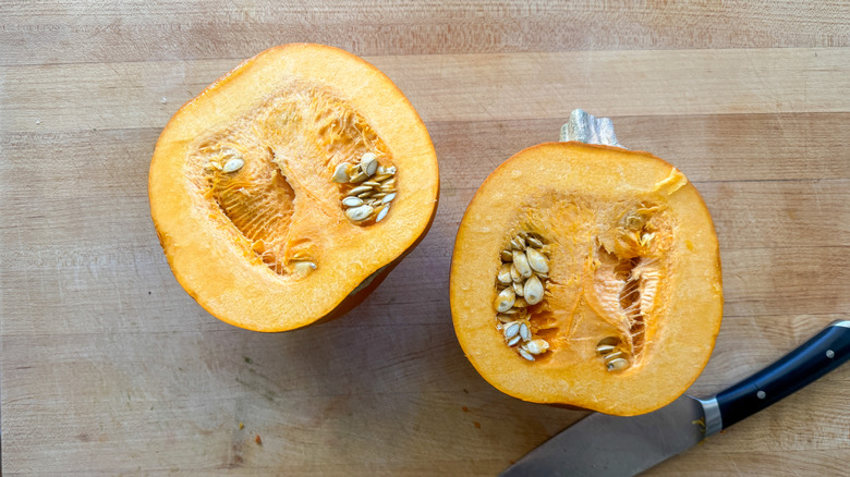 2 pumpkins halves on board