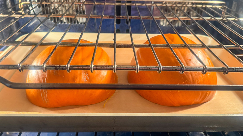 pumpkin halves in the oven