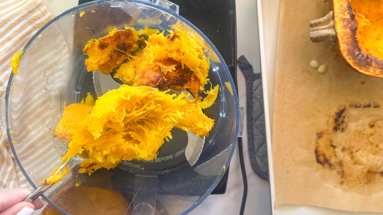 Pumpkin flesh in food processor