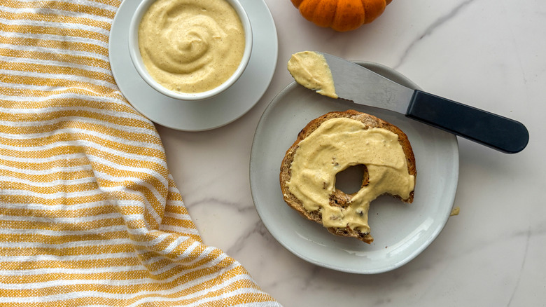 bagel with pumpkin cream cheese