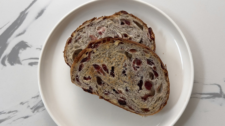 Toasted cranberry nut bread on plate