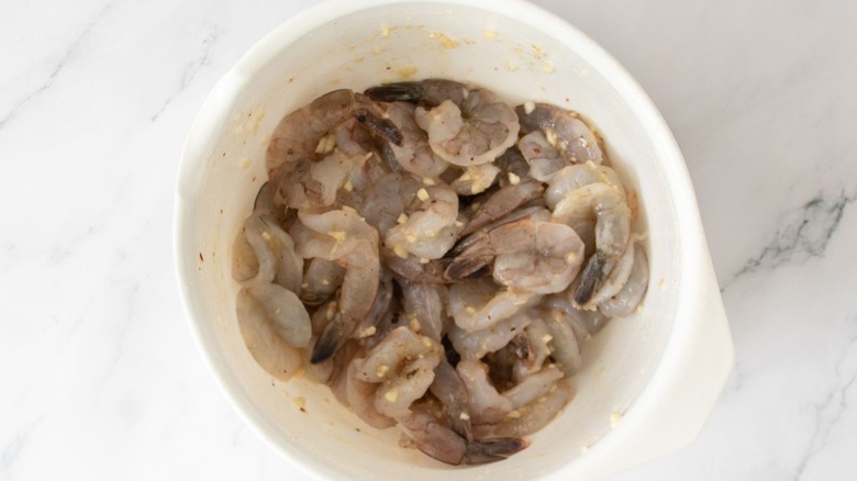 Seasoned raw shrimp in bowl