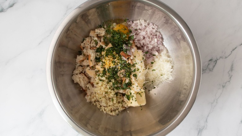 Various stuffing ingredients in bowl