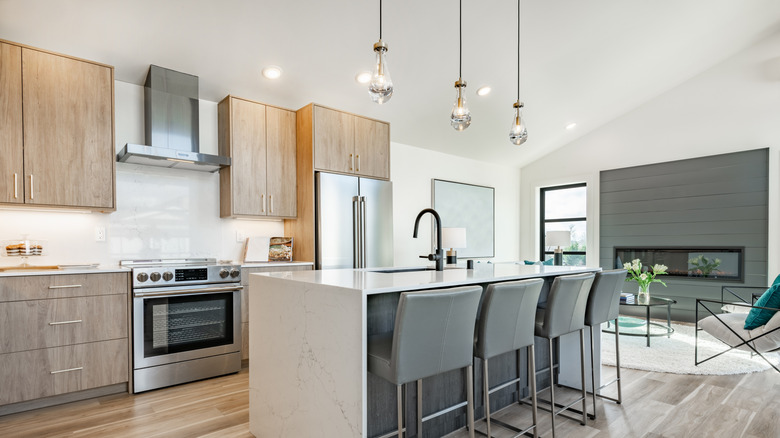 pendants hanging above a kitchen island