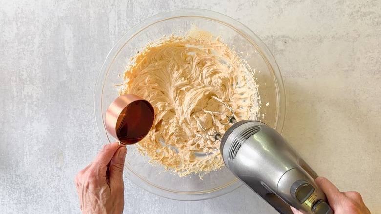 Adding bacon brown butter to BLT dip base
