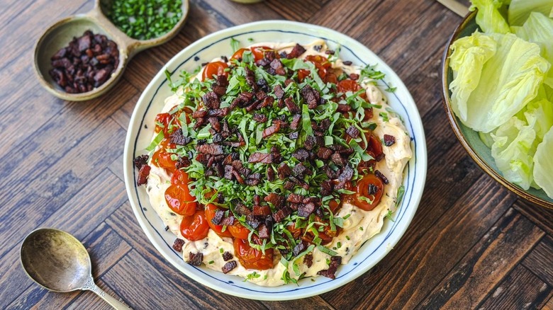 Over-the-top BLT dip in serving dish
