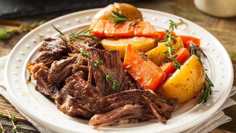 Pot roast in cast iron pot