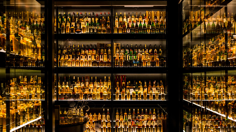 Rows of whiskey in private collection