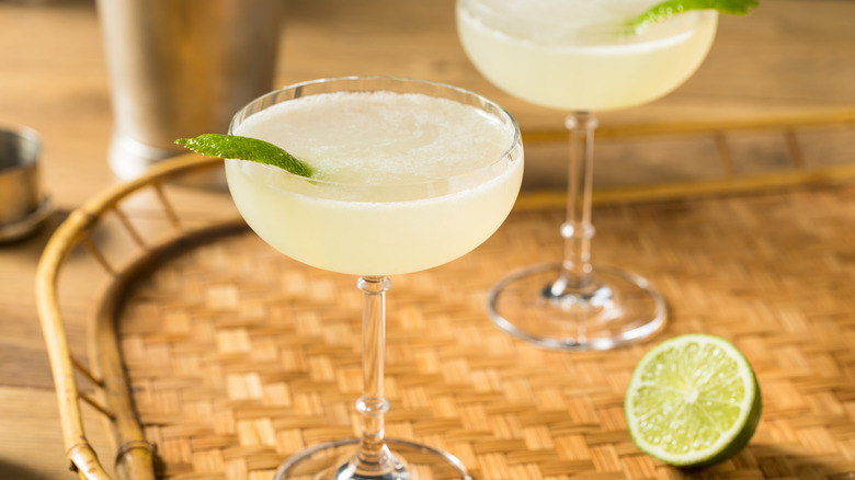 Lime Daquiris on a wicker serving tray