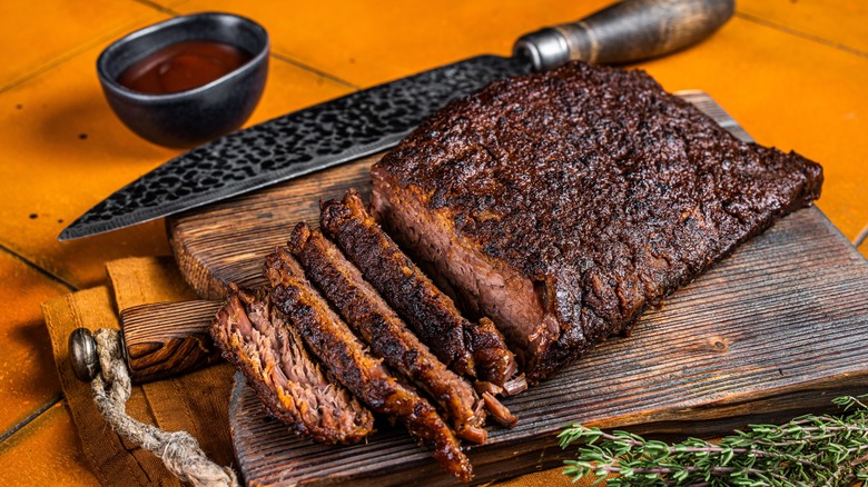 sliced and smoked wagyu brisket 