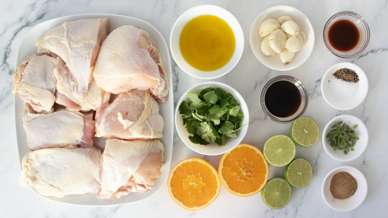 Mojo chicken ingredients on countertop