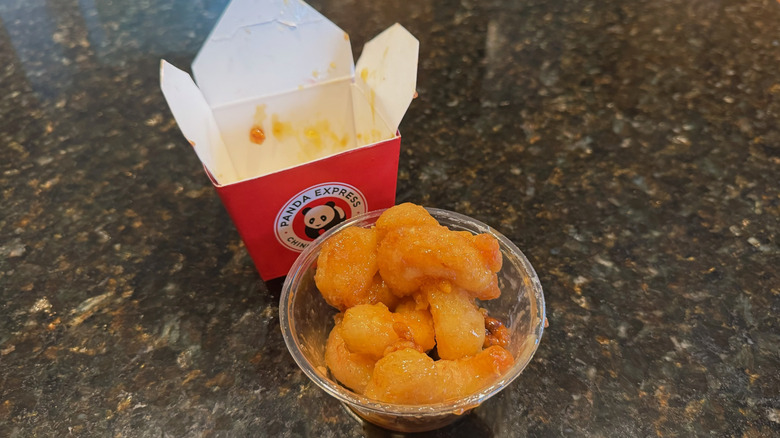 Panda Express takeout box and bowl with Honey Walnut Shrimp