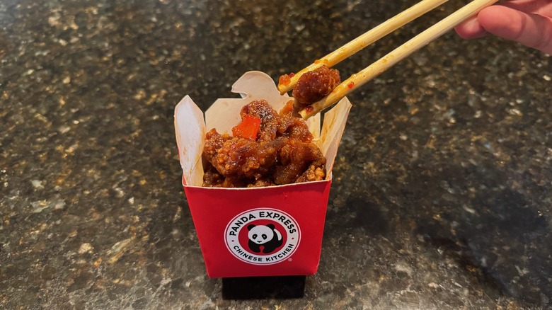 Panda Express takeout box with Beijing Beef