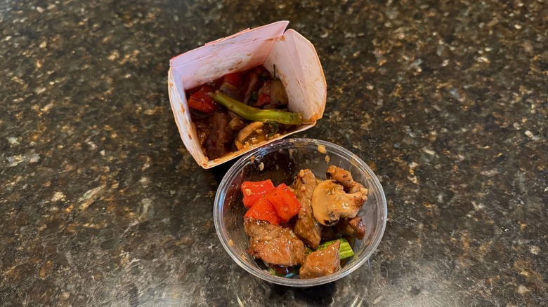 Panda Express takeout box and bowl with Black Pepper Sirloin Steak