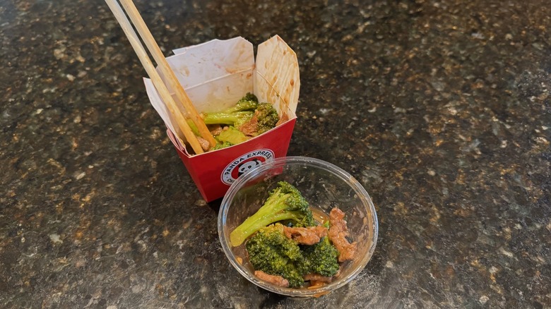 Panda Express takeout box and bowl with Broccoli Beef