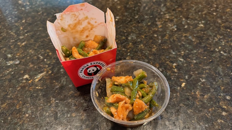 Panda Express takeout box and bowl with String Bean Chicken Breast