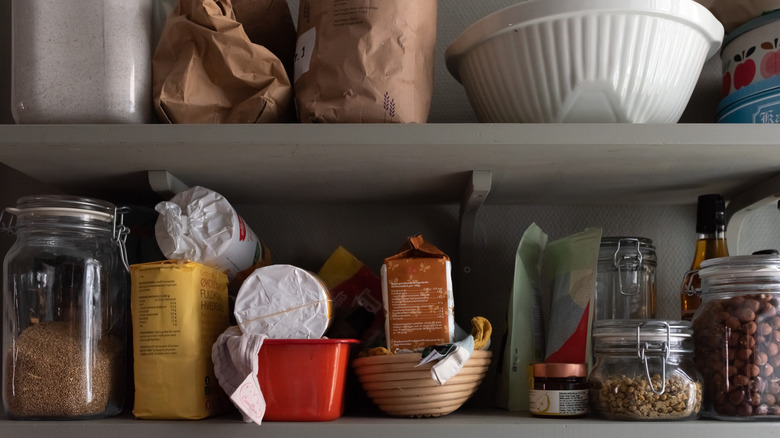 food on pantry shelves