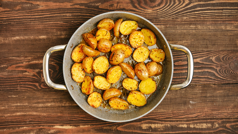 crispy potatoes in a skillet