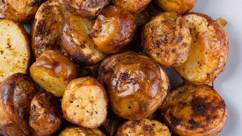 close-up shot of roast potatoes