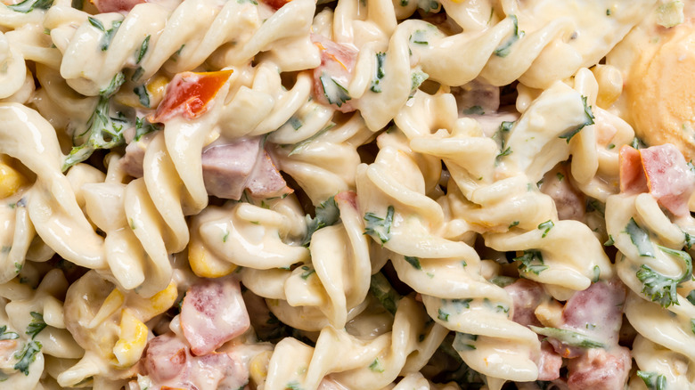 Pasta salad close-up.
