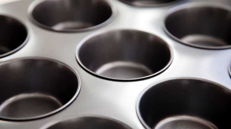 Empty muffin tin tray close up.