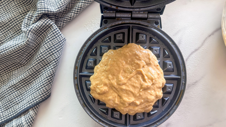 batter in waffle maker