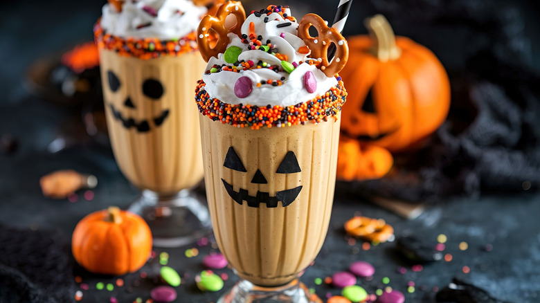 Halloween peanut butter and pumpkin milkshakes.