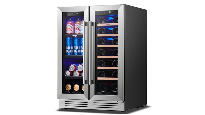 Yeego's French door wine and beverage fridge on a white background