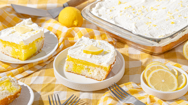 slices of lemon cake with lemon frosting