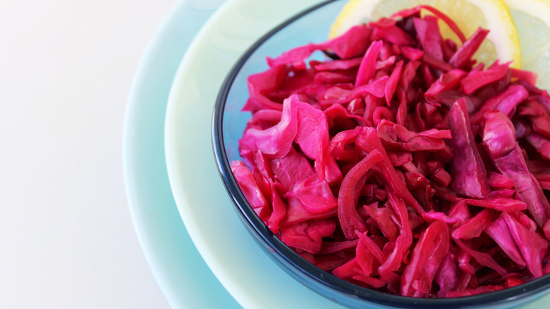 A bowl of pickled red cabbage.