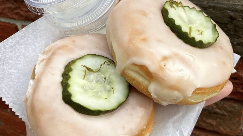 Pickle donuts with wax paper