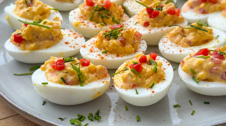 close up of pimento cheese deviled eggs