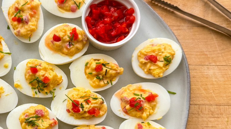plate of pimento cheese deviled eggs