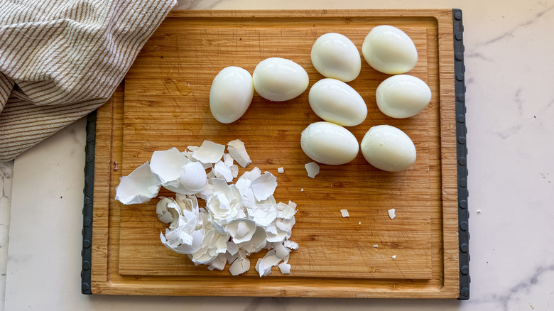 peeled eggs on board