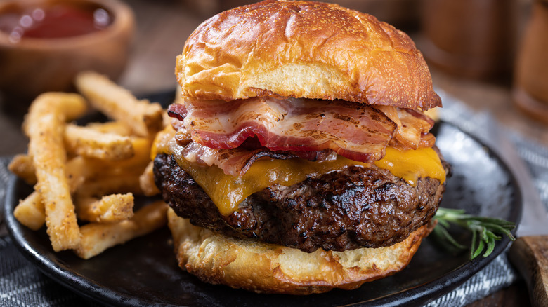 bacon cheeseburger with fries