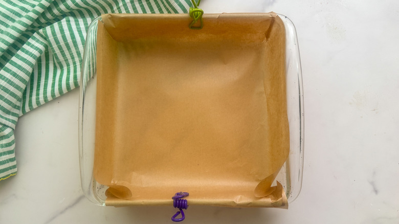 Parchment paper lined baking dish