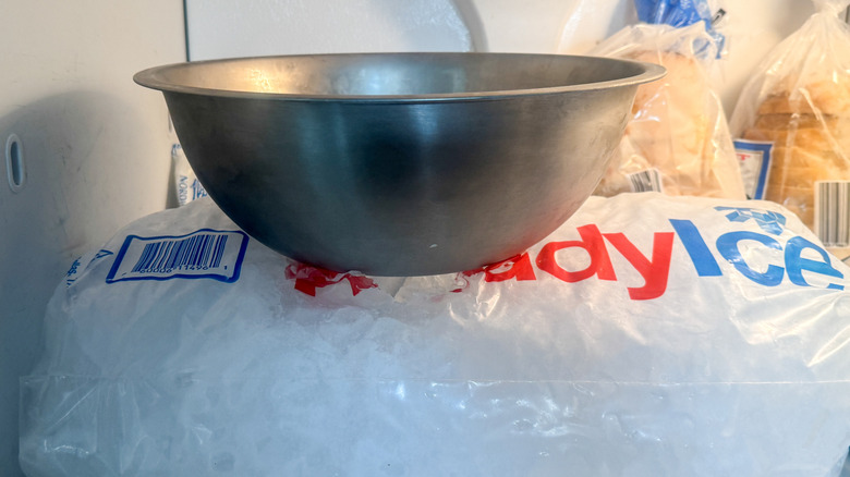 metal bowl in freezer