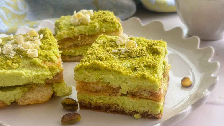 close up of pistachio tiramisu