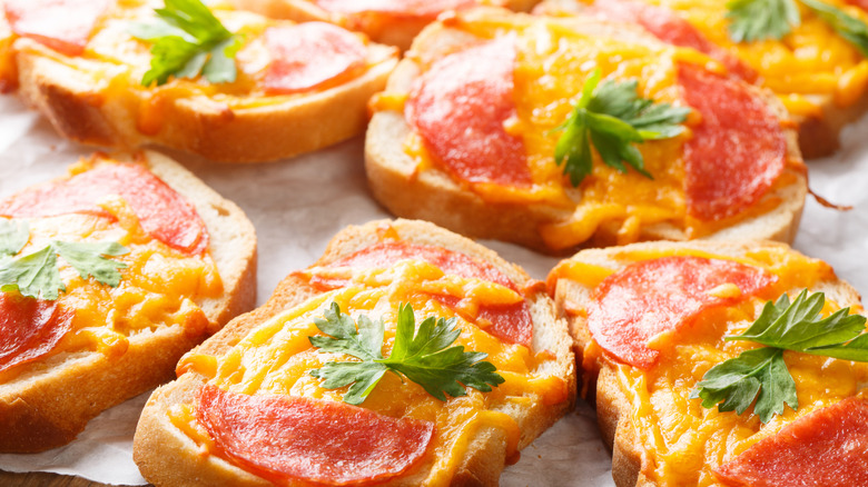 baked texas toast pizza with salami