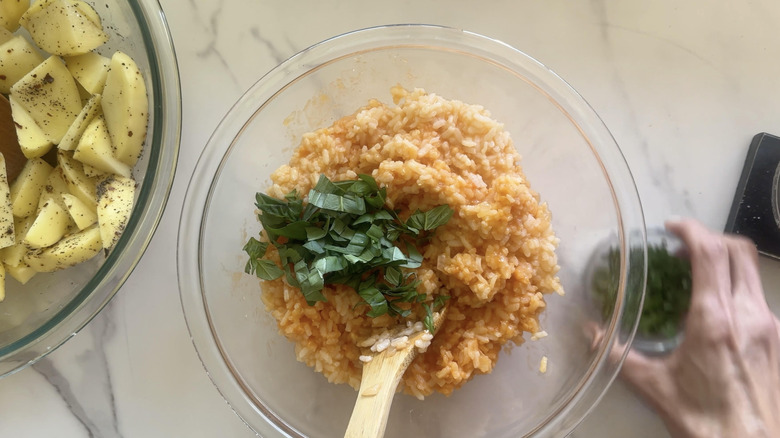 parsley added to bowl