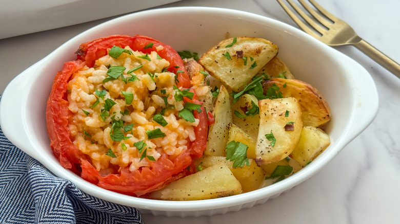 stuffed tomato and potatoes