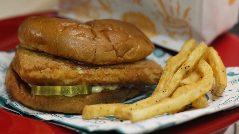 Popeyes Classic Flounder Fish Sandwich with fries