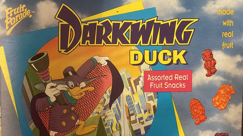 A box of Darkwing Duck fruit snacks with the Darkwing Duck character and logo