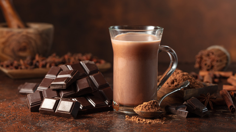 Hot cocoa with chocolate bar