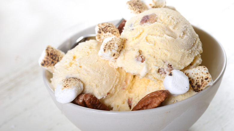 A hearty bowl of butter pecan ice cream
