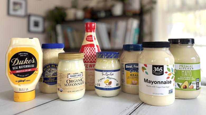 lineup of different mayonnaise brands