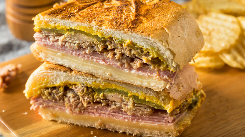 Hearty Homemade Cubano Pork Sandwich with Ham Cheese and Mustard